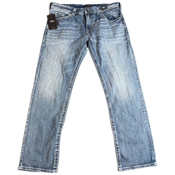 Silver Jeans Mens Light Wash Distressed Eddie Relaxed Fit Tapered 38x34 NWT Rock - Picture 1 of 3